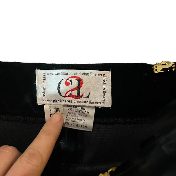 Christian Llinares Black Velour Pants with Gold Accents EU Size 38 - Picture 3 of 5